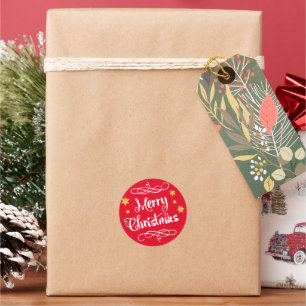 Merry Christmas Typography Light Red White Classic Round Sticker