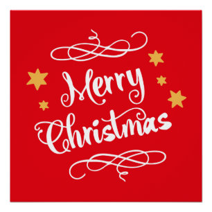 Merry Christmas Typography Light Red White Poster