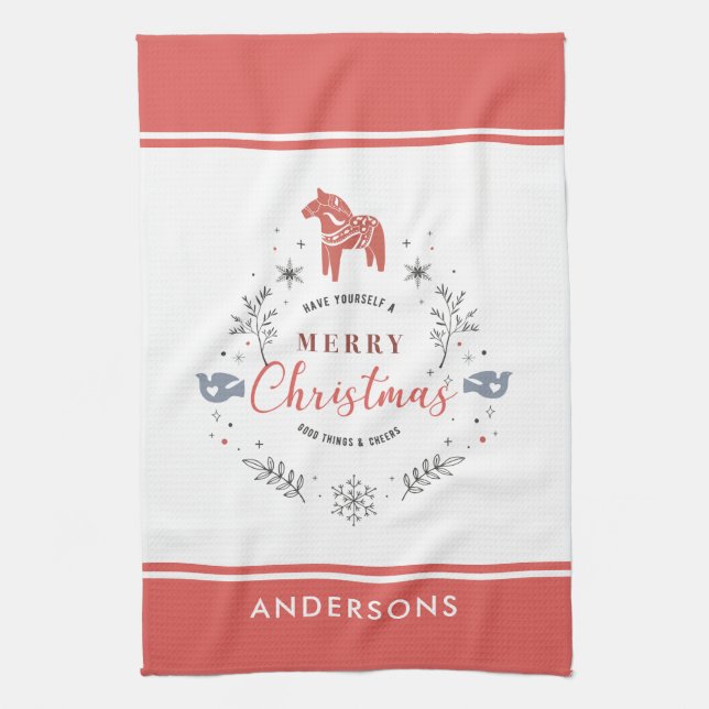 Merry Christmas Typography Ornament Kitchen Towel (Vertical)