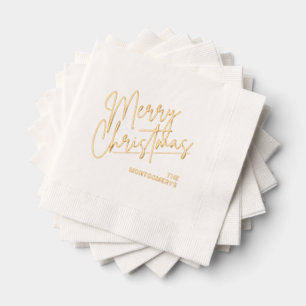 Merry Christmas Typography Party Foil Napkins
