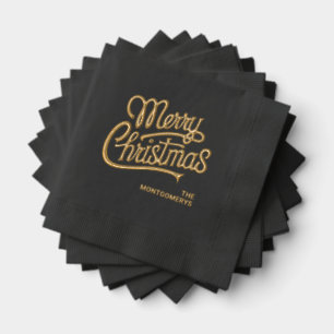 Merry Christmas Typography Party Foil Napkins