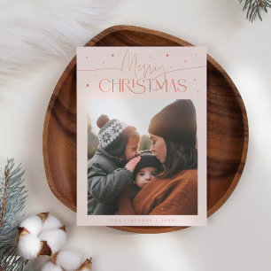 Merry Christmas Typography Peach Photo Holiday Card