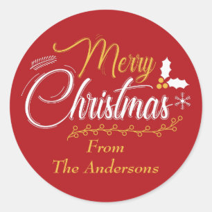 Merry Christmas Typography Personalized Classic Round Sticker
