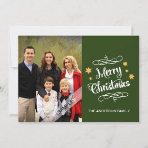 Merry Christmas Typography Personalized Photo Gree Holiday Card
