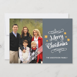 Merry Christmas Typography Personalized Photo Grey Holiday Card