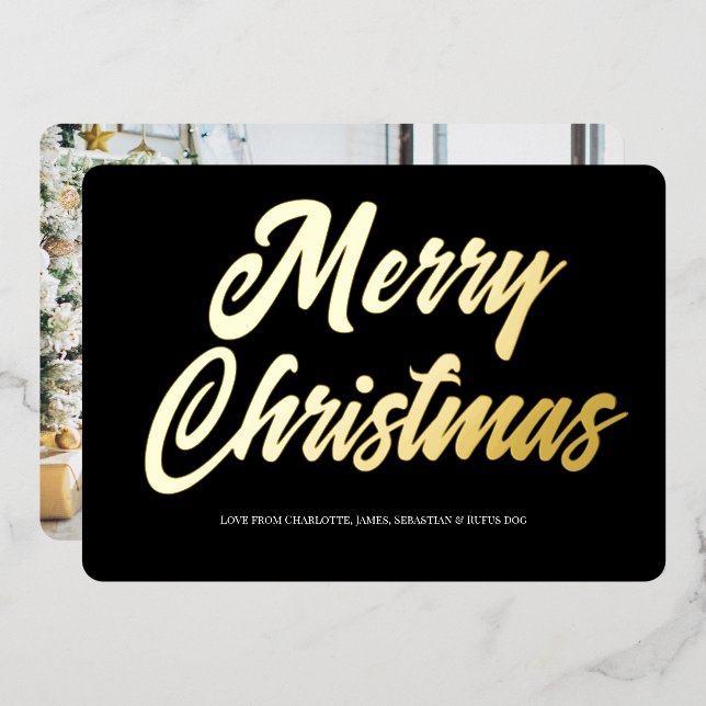 Merry Christmas Typography Photo Card (Front/Back)
