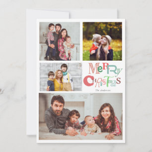 Merry Christmas Typography Photo Collage Modern Holiday Card