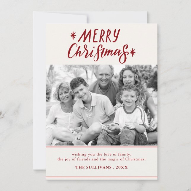Merry Christmas Typography Photo Holiday Card (Front)