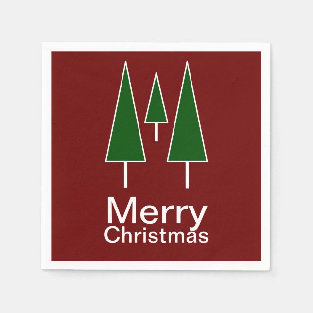Merry Christmas Typography Pine Trees  Napkin (Front)
