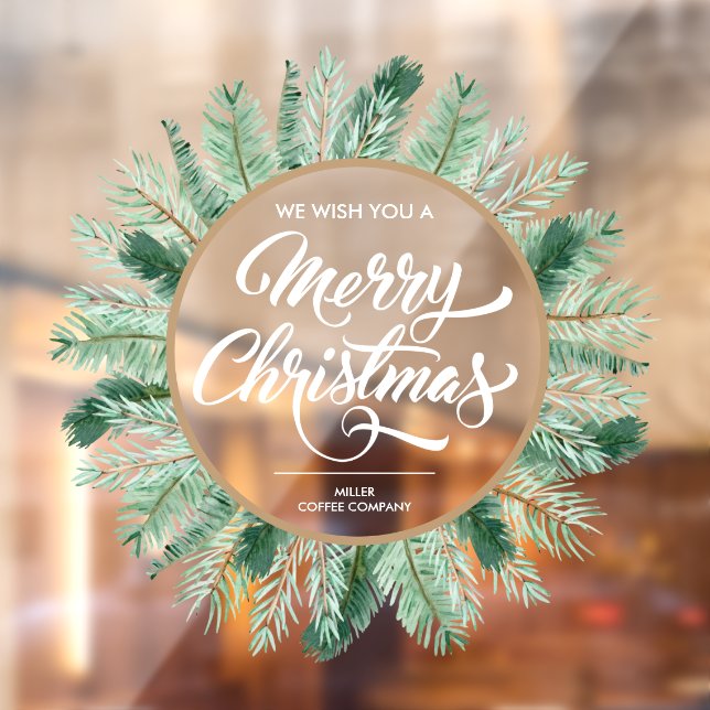Merry Christmas Typography Pine Wreath Window Cling (Sheet 2)