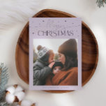 Merry Christmas Typography Purple Photo Holiday Card<br><div class="desc">Elegant and modern holiday card featuring a typography text that says "Merry Christmas" with a picture. Add another photo on the back along with your message. Background is purple.</div>