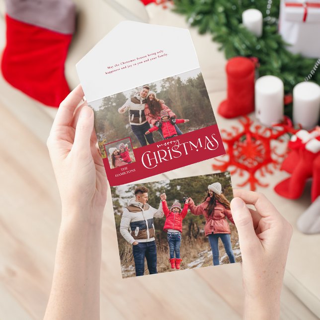 Merry Christmas Typography Red Multi-Photo All In One Invitation (Creator Uploaded)