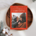 Merry Christmas Typography Red Photo Holiday Card<br><div class="desc">Elegant and modern holiday card featuring a typography text that says "Merry Christmas" with a picture. Add another photo on the back along with your message. Background is red.</div>