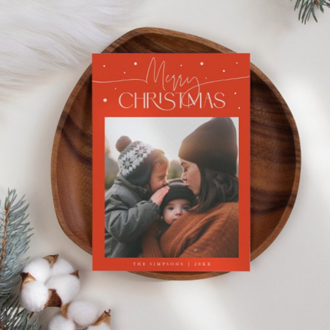 Merry Christmas Typography Red Photo Holiday Card (Creator Uploaded)