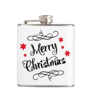 Merry Christmas Typography Red White Hip Flask