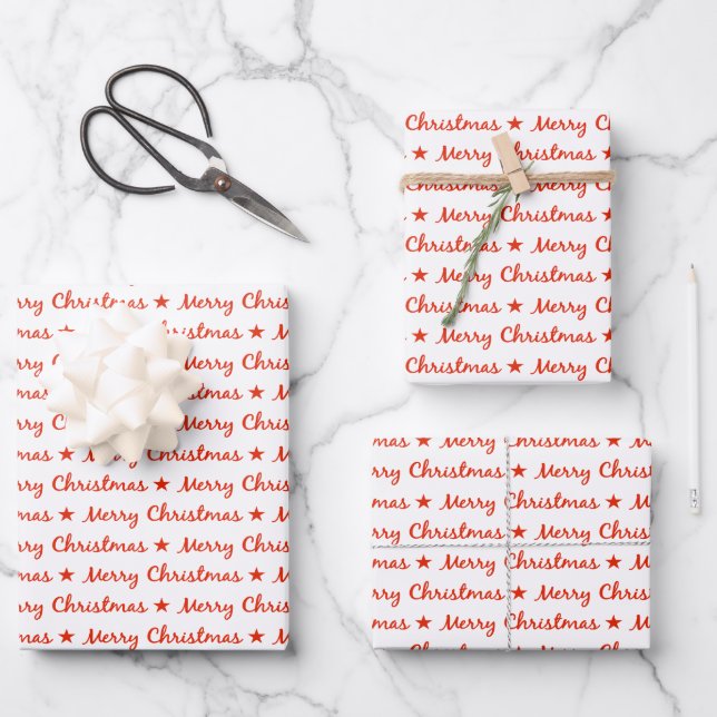 Merry Christmas Typography Red White Pattern Wrapping Paper Sheet (Front)