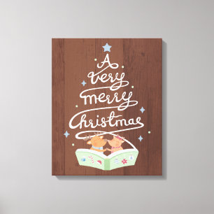 Merry Christmas Typography Reindeers Canvas Print