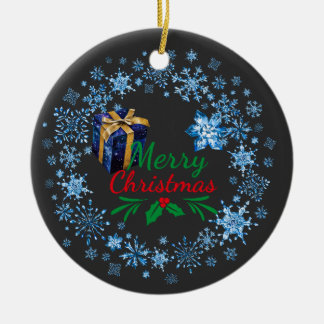 Merry Christmas Typography Retro Text Ceramic Ornament