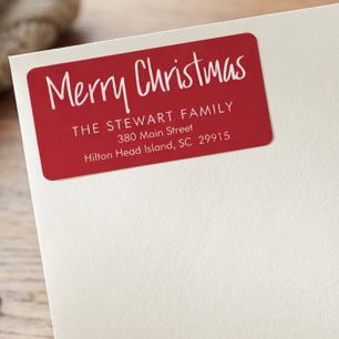 Merry Christmas Typography Return Address Red Label