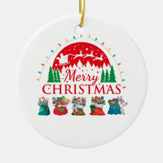 Merry Christmas Typography Santa Text Ceramic Ornament