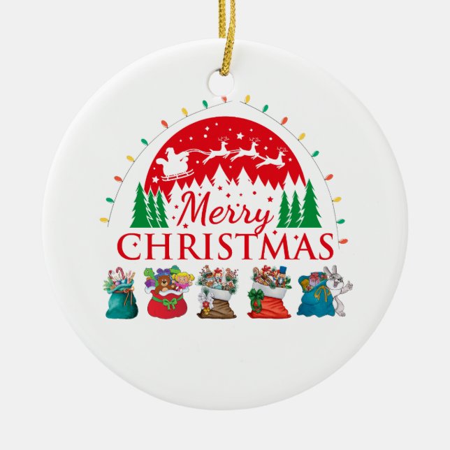Merry Christmas Typography Santa Text Ceramic Ornament (Front)