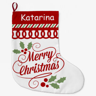 Merry Christmas Typography Scallop Large Christmas Stocking