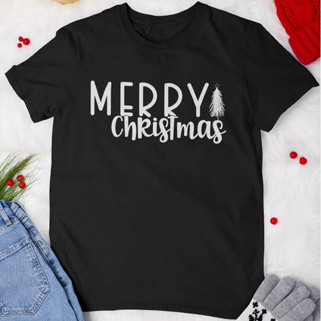 Merry Christmas Typography Script Christmas Tree T-Shirt (Creator Uploaded)