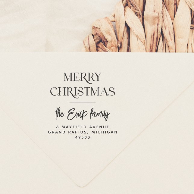 Merry Christmas Typography Script Name & Address Self-inking Stamp (Creator Uploaded)