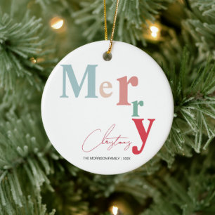 Merry Christmas typography simple light colour Ceramic Ornament