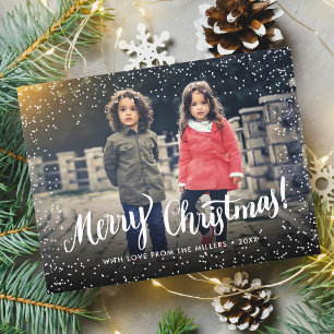 Merry Christmas Typography Snowflakes Custom Photo Holiday Postcard