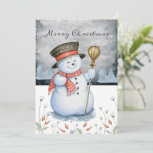 Merry Christmas Typography Snowman Personalized Holiday Card