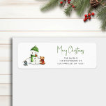 Merry Christmas Typography Snowman Return Address<br><div class="desc">Simple and cute Merry Christmas return address label with an illustration of a cute snowman and some animals. Perfect complement for your Christmas stationery. Illustrated and designed by Patricia Alvarez.</div>