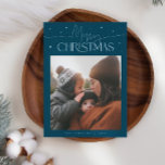 Merry Christmas Typography Teal Photo Holiday Card<br><div class="desc">Elegant and modern holiday card featuring a typography text that says "Merry Christmas" with a picture. Add another photo on the back along with your message. Background is teal.</div>