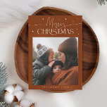 Merry Christmas Typography Terracotta Photo Holiday Card<br><div class="desc">Elegant and modern holiday card featuring a typography text that says "Merry Christmas" with a picture. Add another photo on the back along with your message. Background is terracotta.</div>