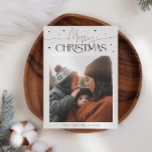 Merry Christmas Typography White Photo Holiday Card<br><div class="desc">Elegant and modern holiday card featuring a typography text that says "Merry Christmas" with a picture. Add another photo on the back along with your message. Background is white.</div>