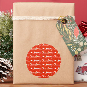 Merry Christmas Typography White Red Pattern Classic Round Sticker