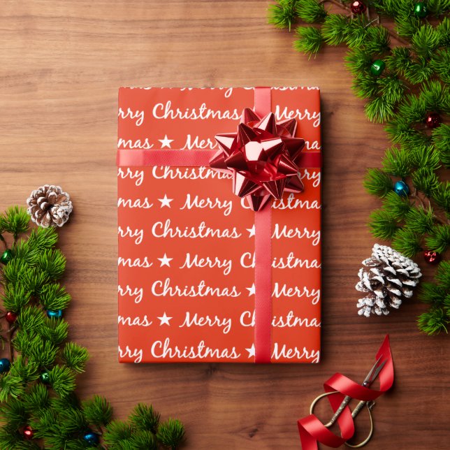 Merry Christmas Typography White Red Pattern Wrapping Paper (Holiday Gift)