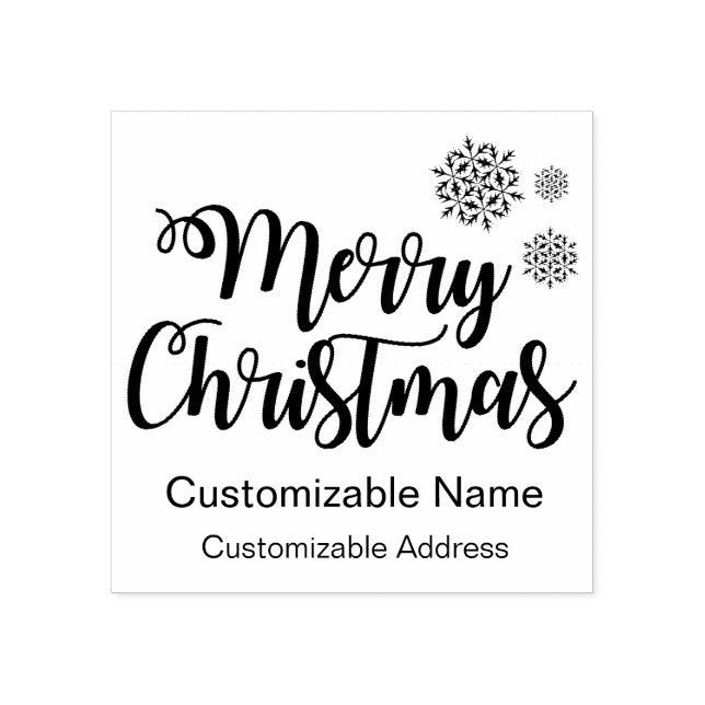 Merry Christmas Typography with Customizable Text Rubber Stamp (Imprint)