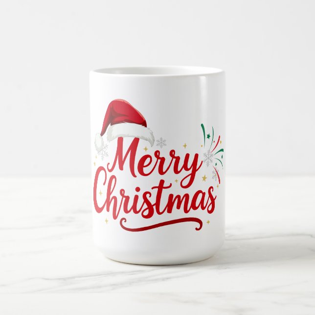 Merry Christmas Typography with Santa Hat and Snow Coffee Mug (Center)