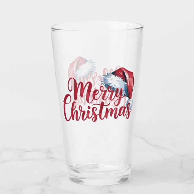 Merry Christmas Typography with Santa Hat Glass (Front)