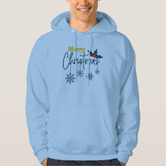 Merry Christmas Typography with Snowflakes & Holly Hoodie