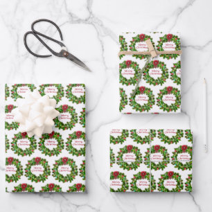 Merry Christmas Typography Wreath Red Green Wrapping Paper Sheet
