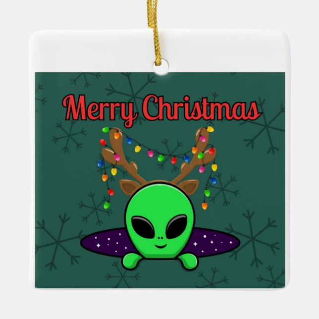 "Merry Christmas" UFO Alien Ornament (Front)