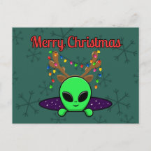 "Merry Christmas" UFO Alien Postcard