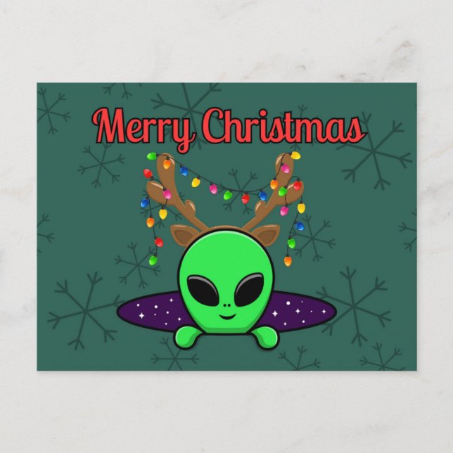 "Merry Christmas" UFO Alien Postcard (Front)