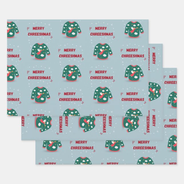 Merry Christmas Ugly Sweater Angel Wrapping Paper Sheet (Set)