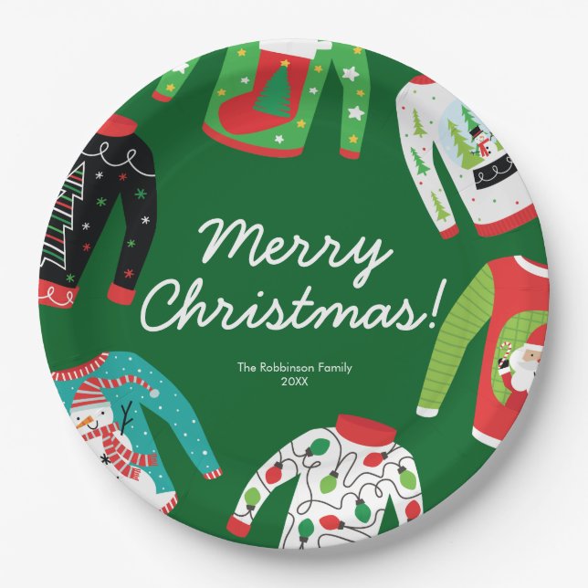 Merry Christmas Ugly Sweater Party Paper Plate (Front)