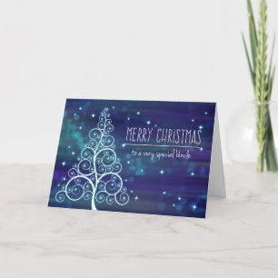 Merry Christmas Uncle, Bokeh Effect & Tree Holiday Card