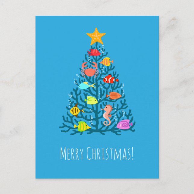 Merry Christmas Undersea Coral Tropical Fish Holiday Postcard (Front)