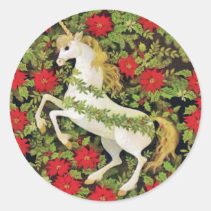 Merry Christmas Unicorn Classic Round Sticker